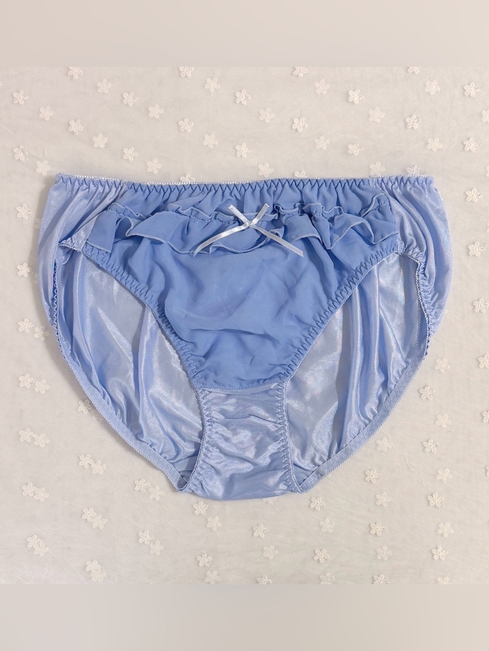 US-XL/JP-5L Japanese Chiffon Ruffle Trim Bow Shiny Smooth Tricot Nylon Panties
